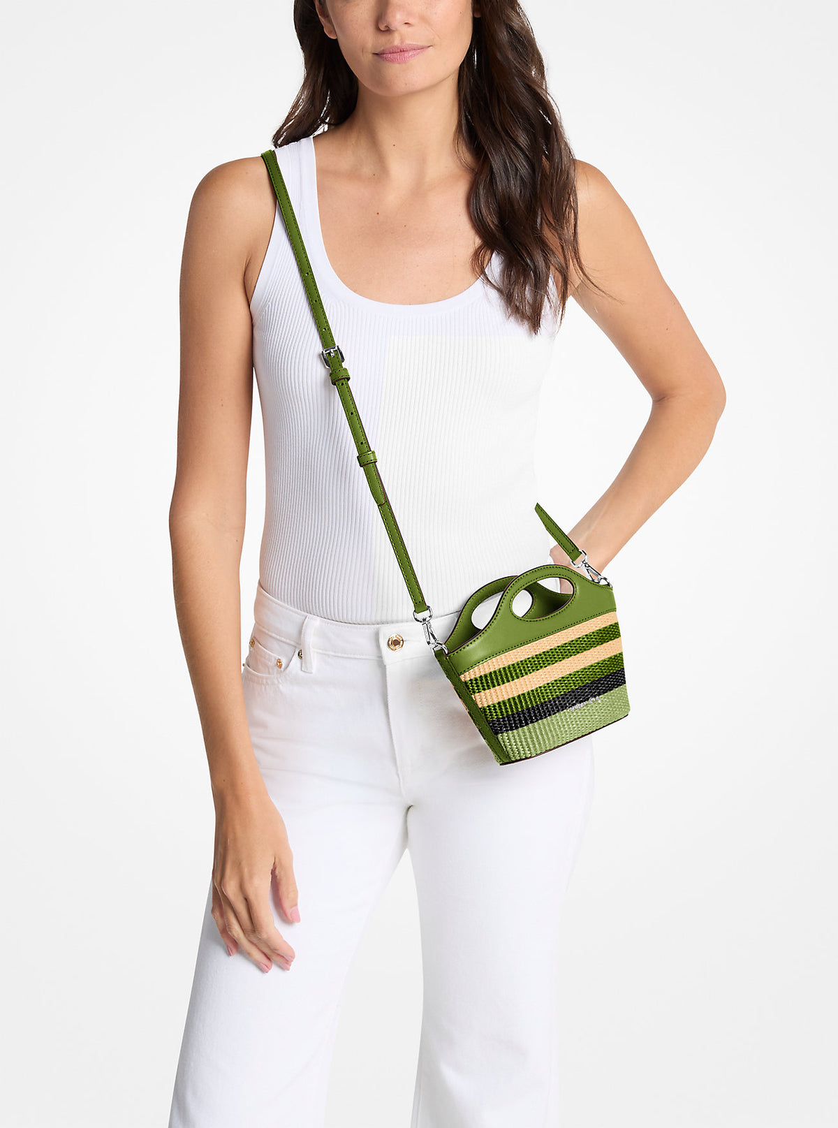 Tatum Small Striped Woven Crossbody Bag Lime Lime