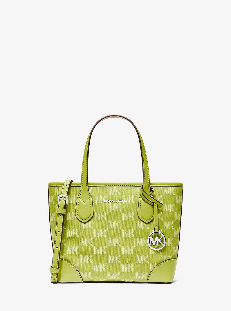 Eva Extra-Small Logo Jacquard Denim Convertible Tote Bag Lime Lime
