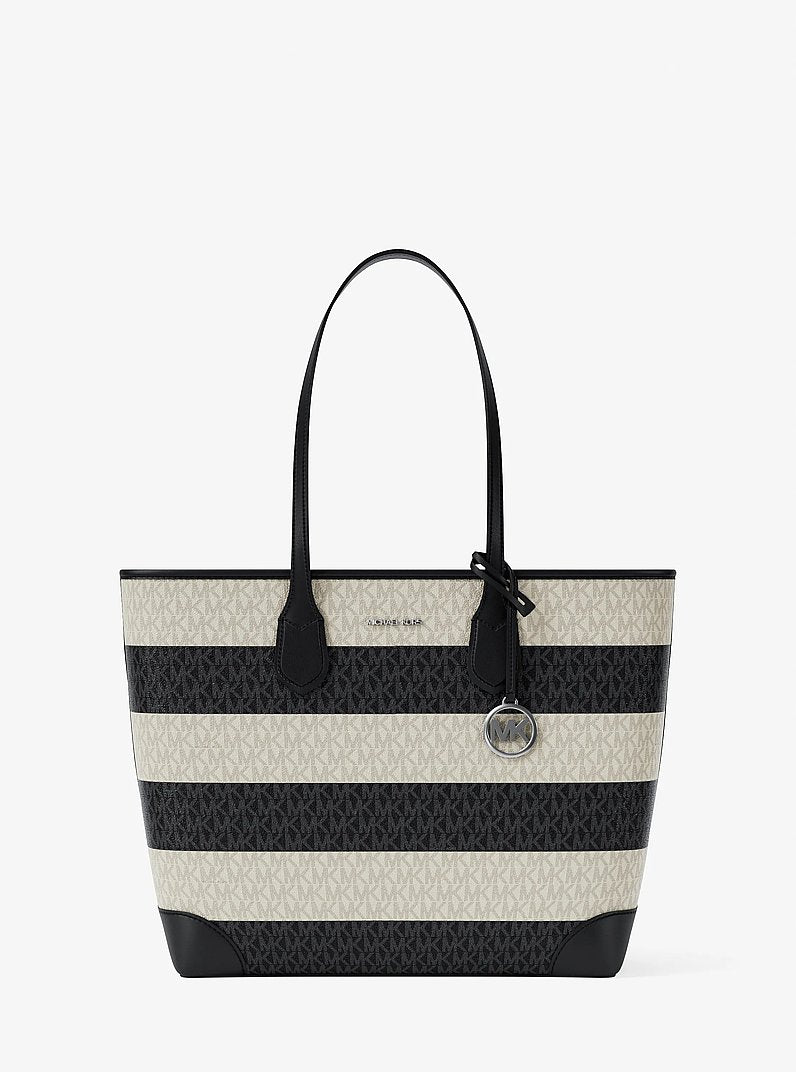 Eva Large Striped Signature Logo Tote Bag Black Black
