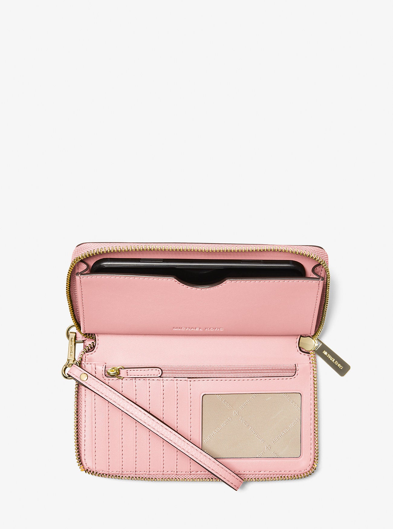 Large Pebbled Leather Smartphone Wristlet Powder Blush Powder Blush