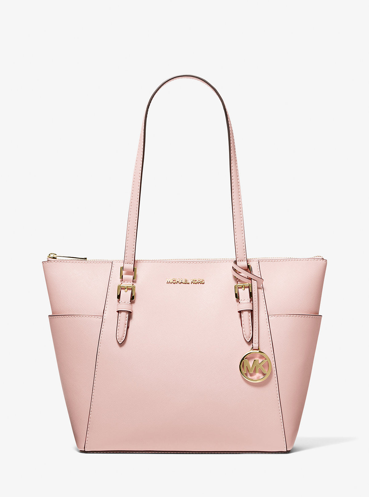 Charlotte Large Saffiano Leather Top-Zip Tote Bag Powder Blush Powder Blush