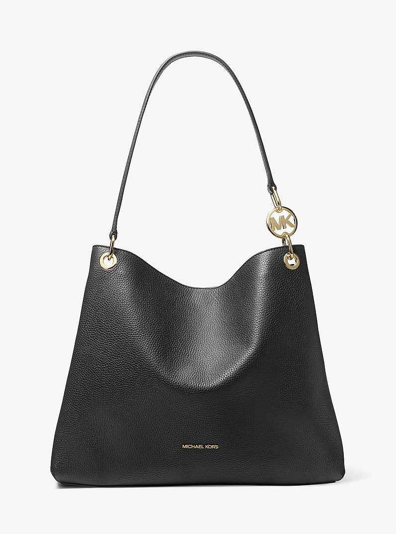 Christina Large Pebbled Leather Shoulder Bag Black Black