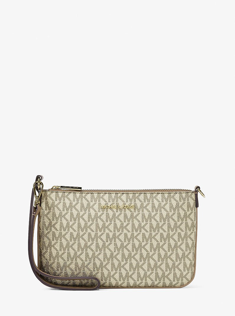 Jet Set Small Metallic Signature Logo Wristlet Pale Gold Pale Gold