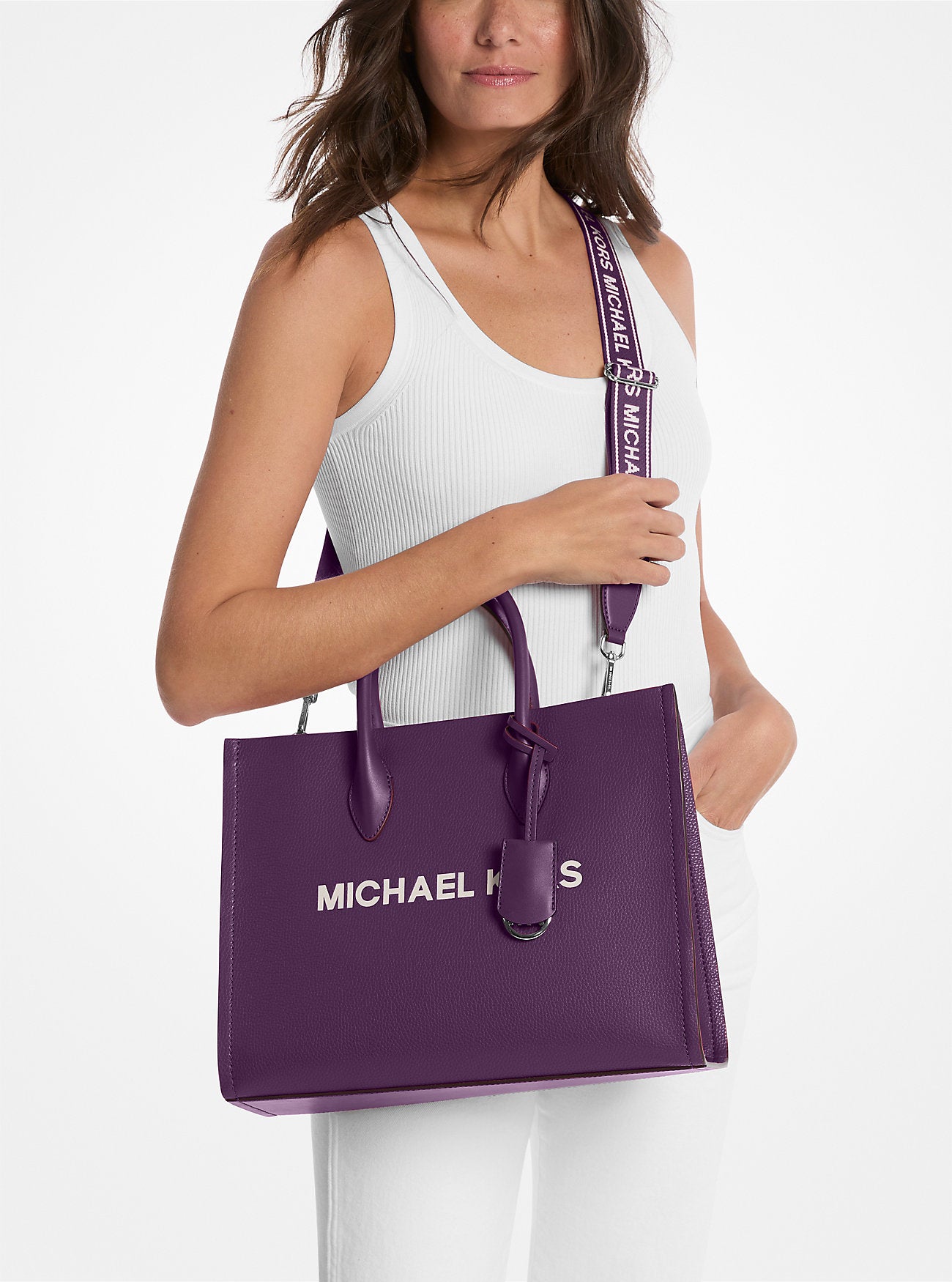 Mirella Medium Pebbled Leather Tote Bag Purple Purple