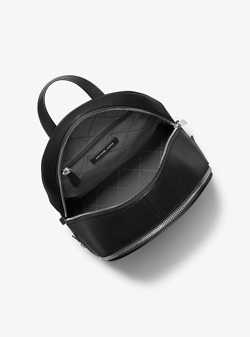 Rhea Medium Pebbled Leather Backpack Black Black