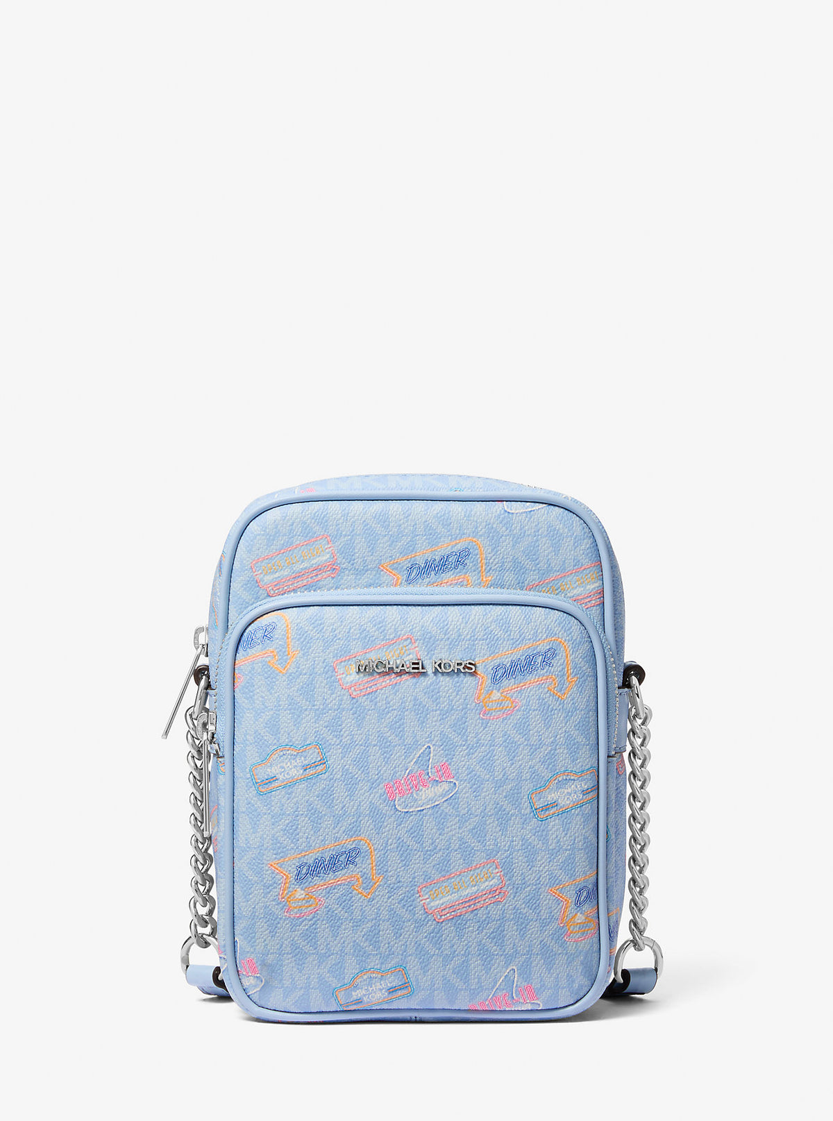 Jet Set Medium Printed Signature Logo Crossbody Bag Light Sky Light Sky