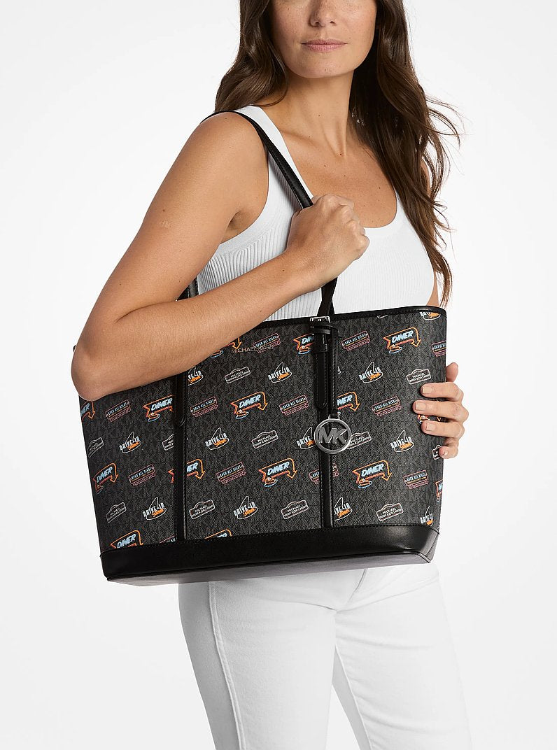 Jet Set Large Printed Signature Logo Tote Bag Black Black