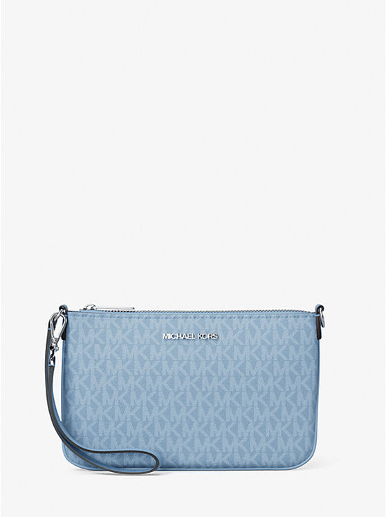 Micheal Kors Jet Set Small Signature Logo Convertible Wristlet Light Sky
