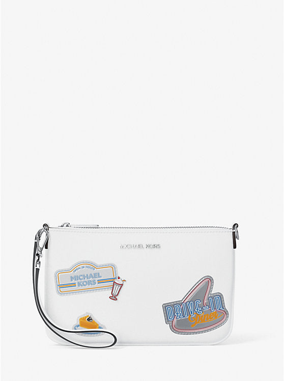 Micheal Kors Jet Set Embellished Convertible Wristlet Optic White