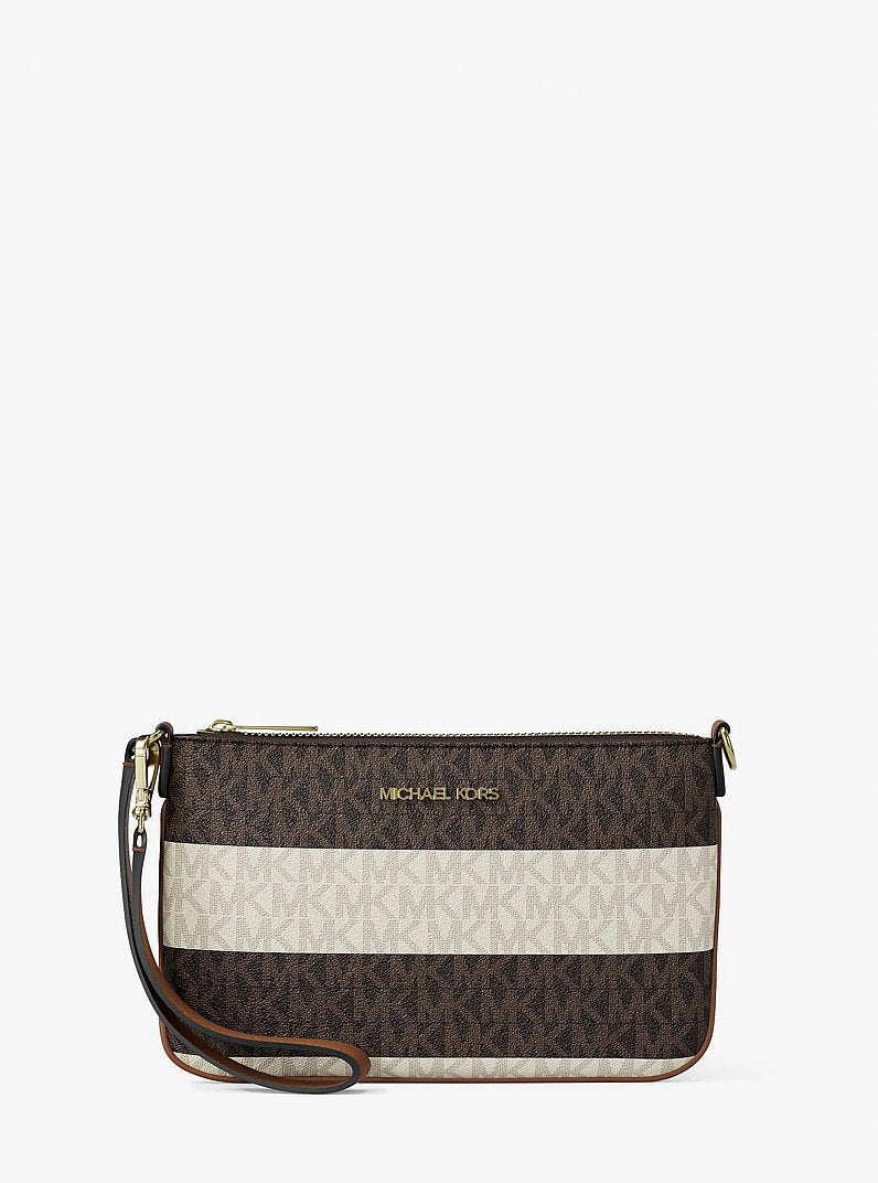 Jet Set Travel Small Striped Signature Logo Convertible Wristlet Vanilla-Luggage Vanilla-Luggage
