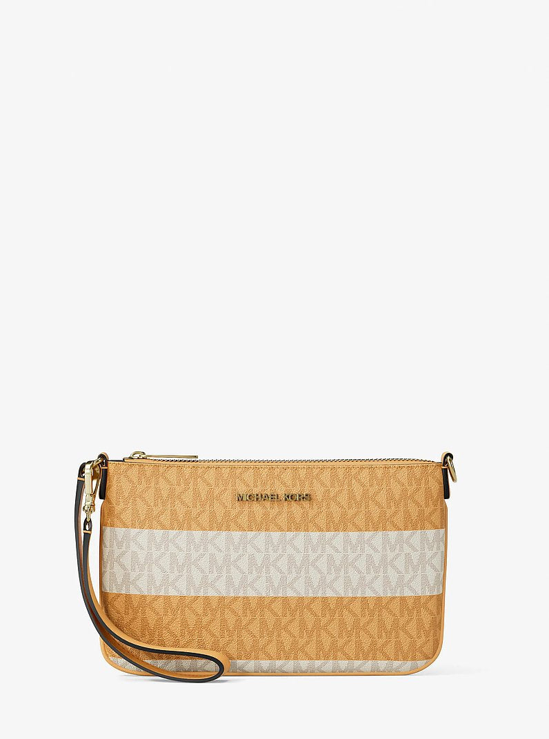 Jet Set Travel Small Striped Signature Logo Convertible Wristlet Honeywheat Honeywheat