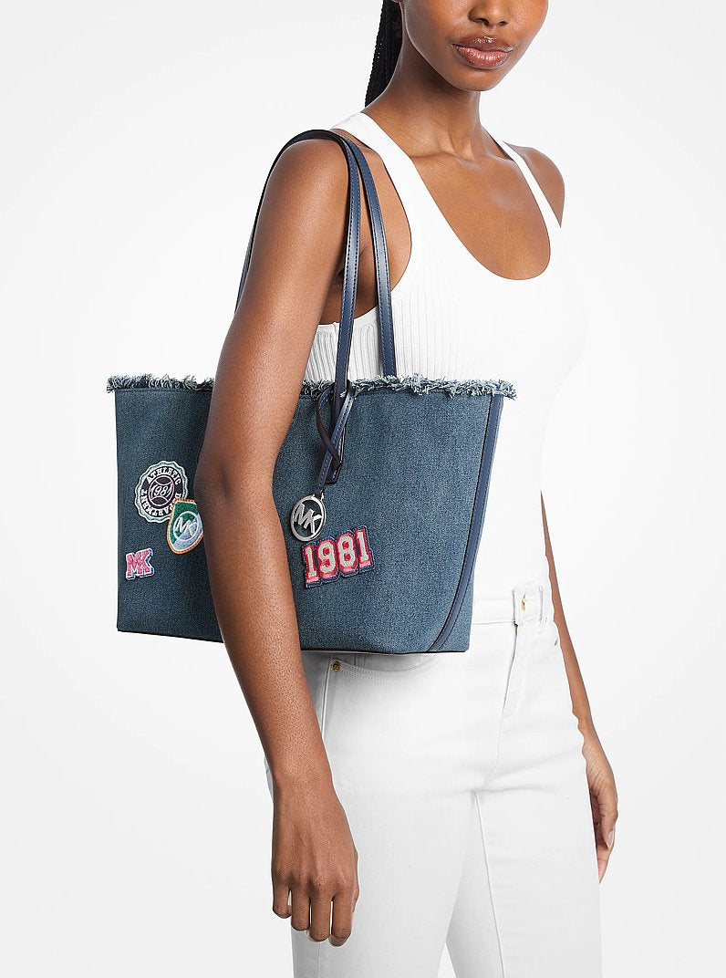 Avalon Medium Embellished Denim Convertible Tote Bag Washed Denim Washed Denim