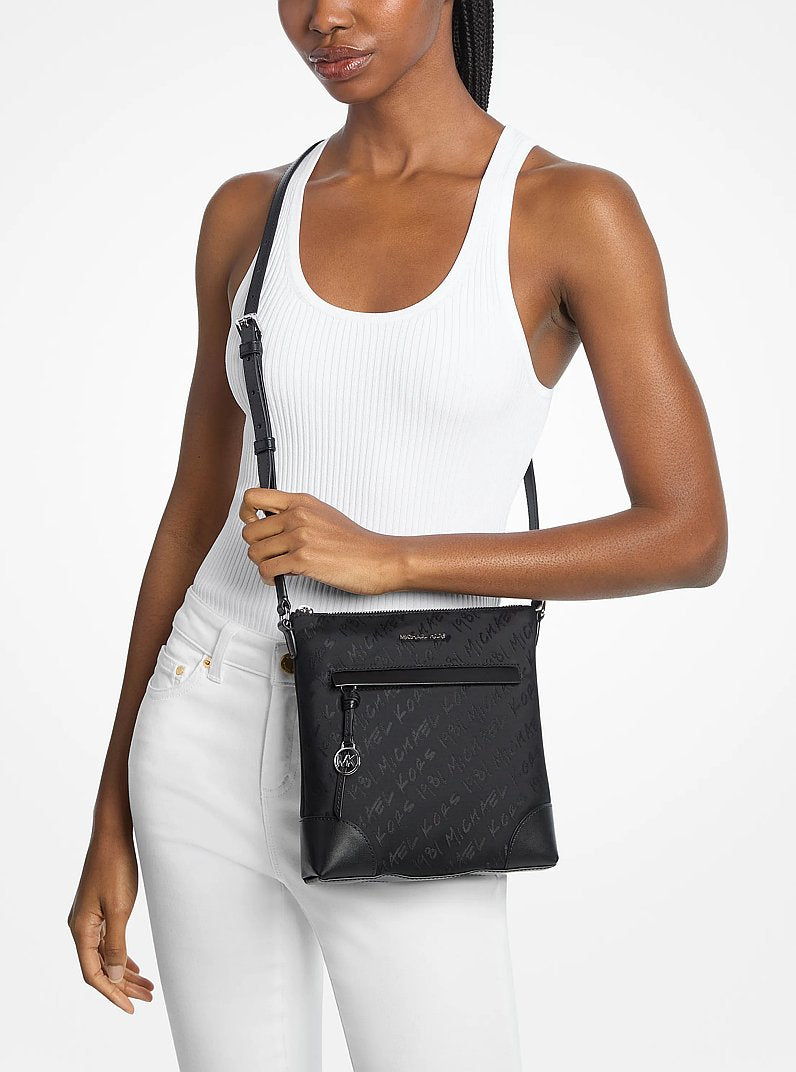 Prescott Small Logo Printed Nylon Crossbody Bag Black Black