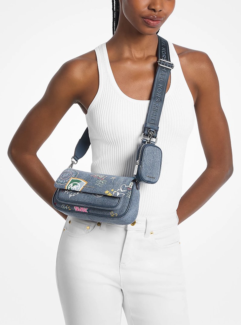 Jet Set Travel Small Embellished Denim Crossbody Bag With Pouch Washed Denim Washed Denim