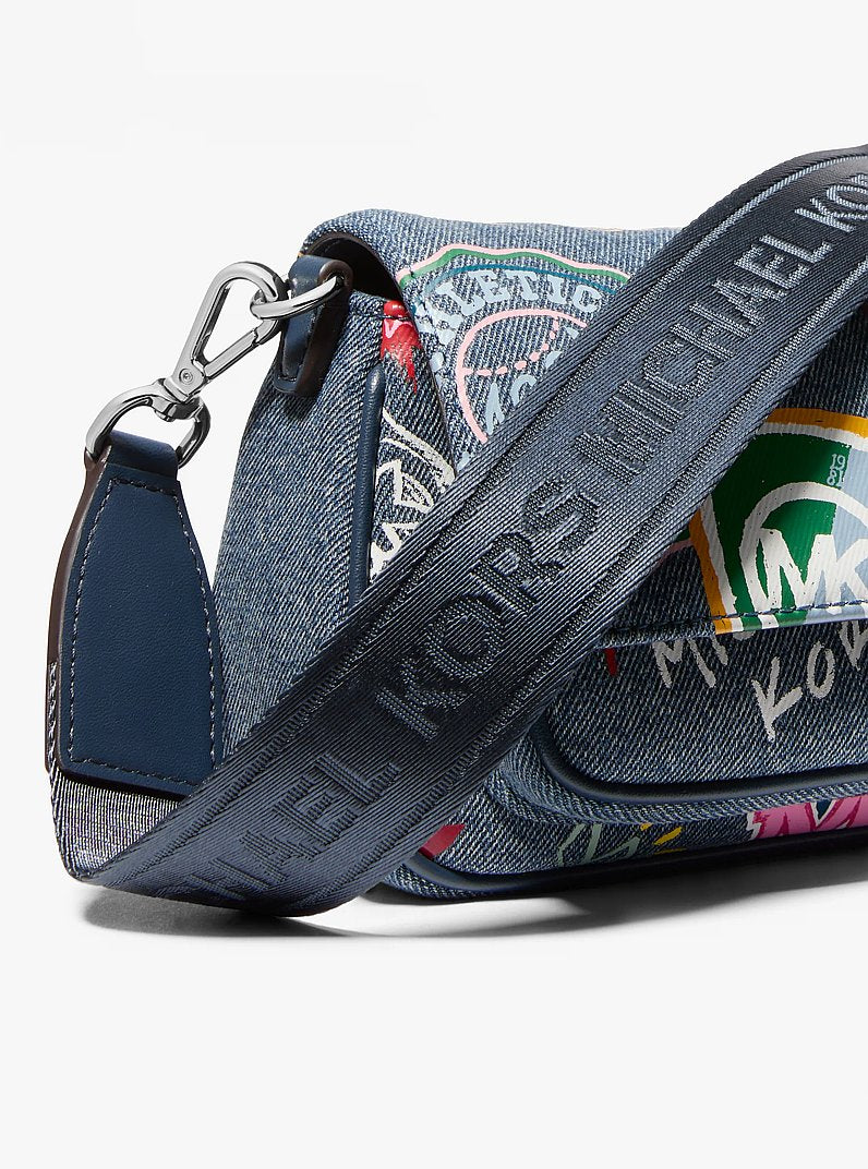 Jet Set Travel Small Embellished Denim Crossbody Bag With Pouch Washed Denim Washed Denim