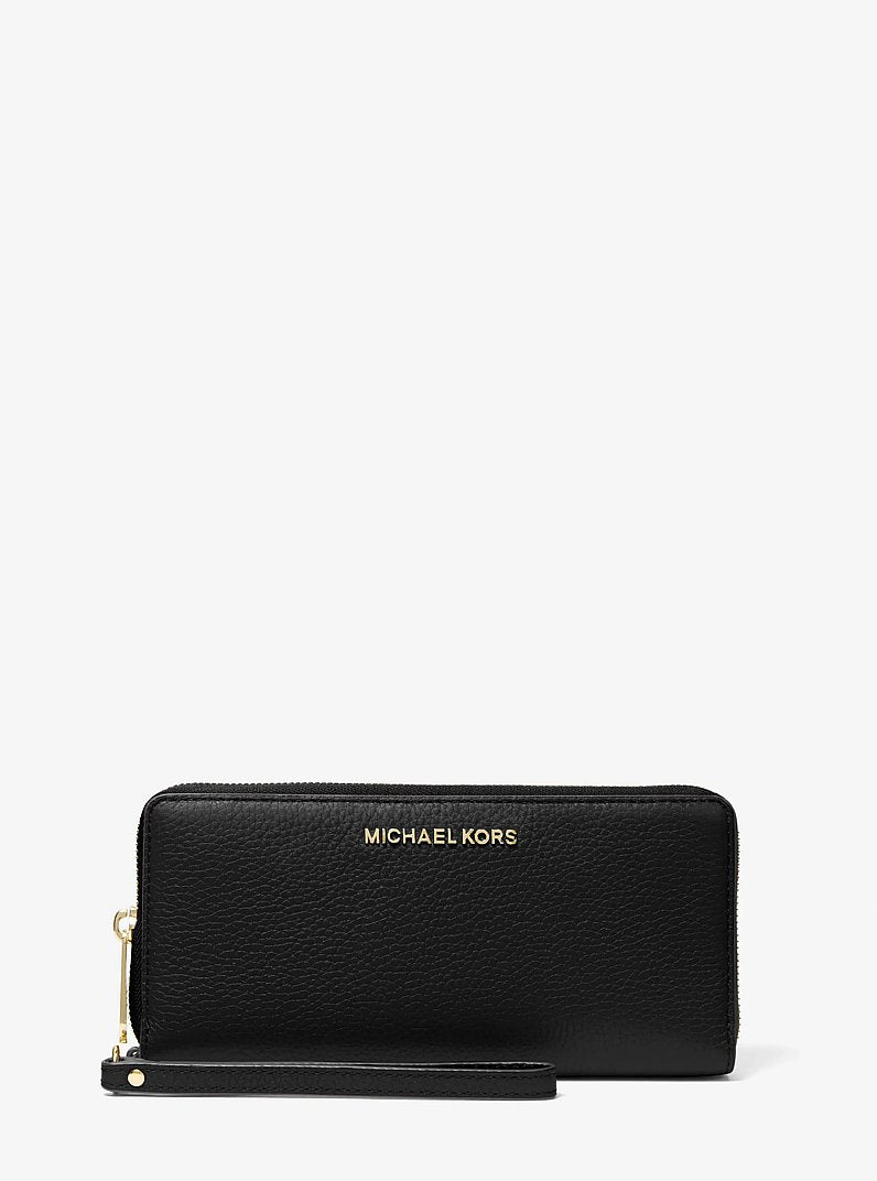 Jet Set Travel Large Pebbled Leather Wristlet Black Black