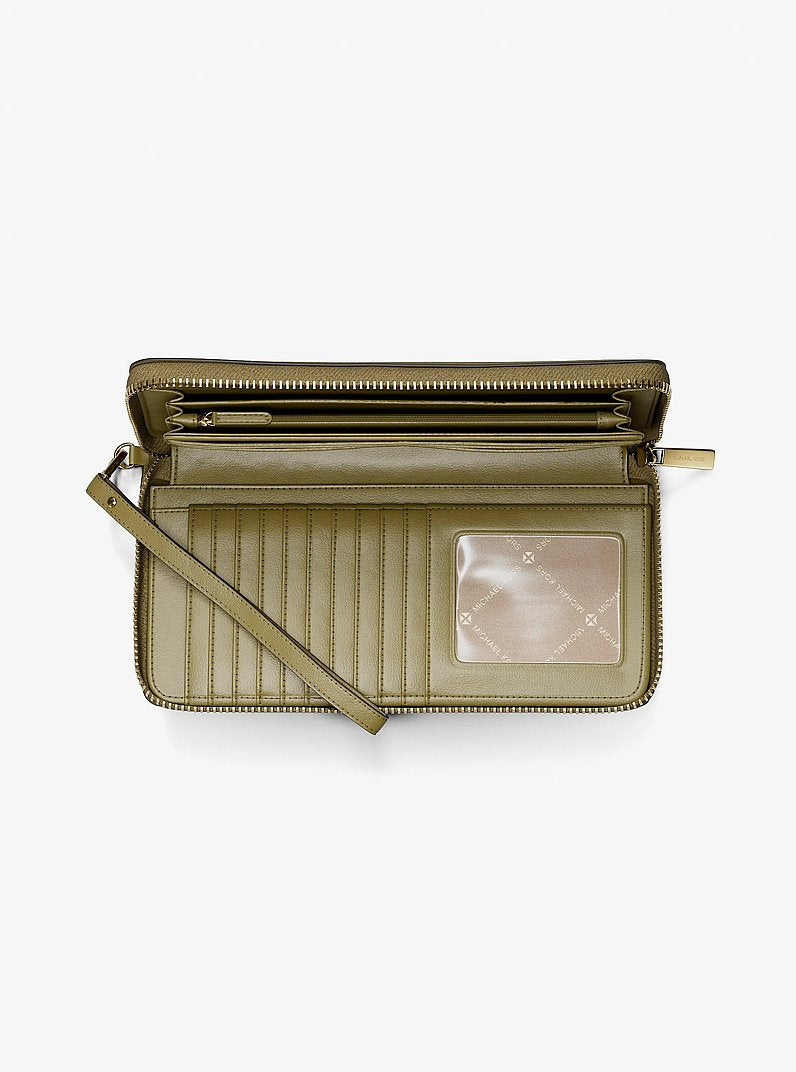 Jet Set Travel Large Pebbled Leather Wristlet Oregano Oregano