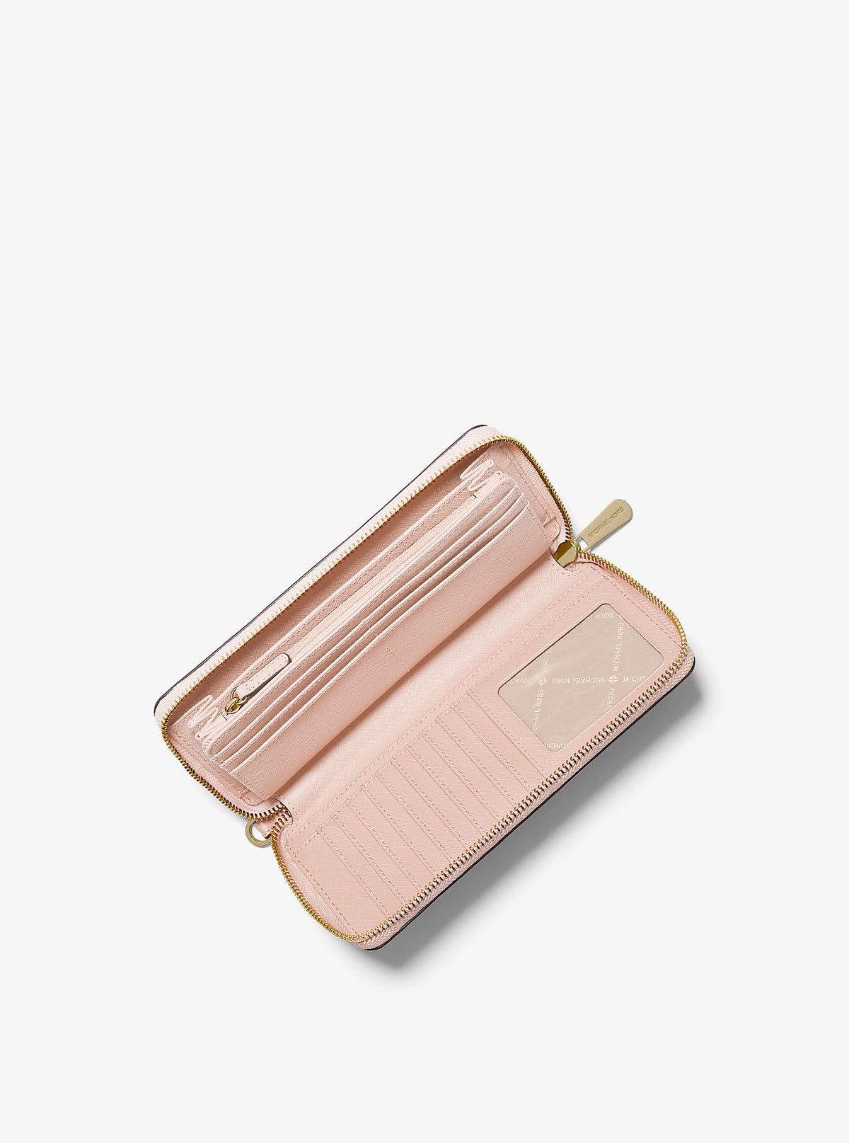 Jet Set Travel Large Pebbled Leather Wristlet Powder Blush Powder Blush