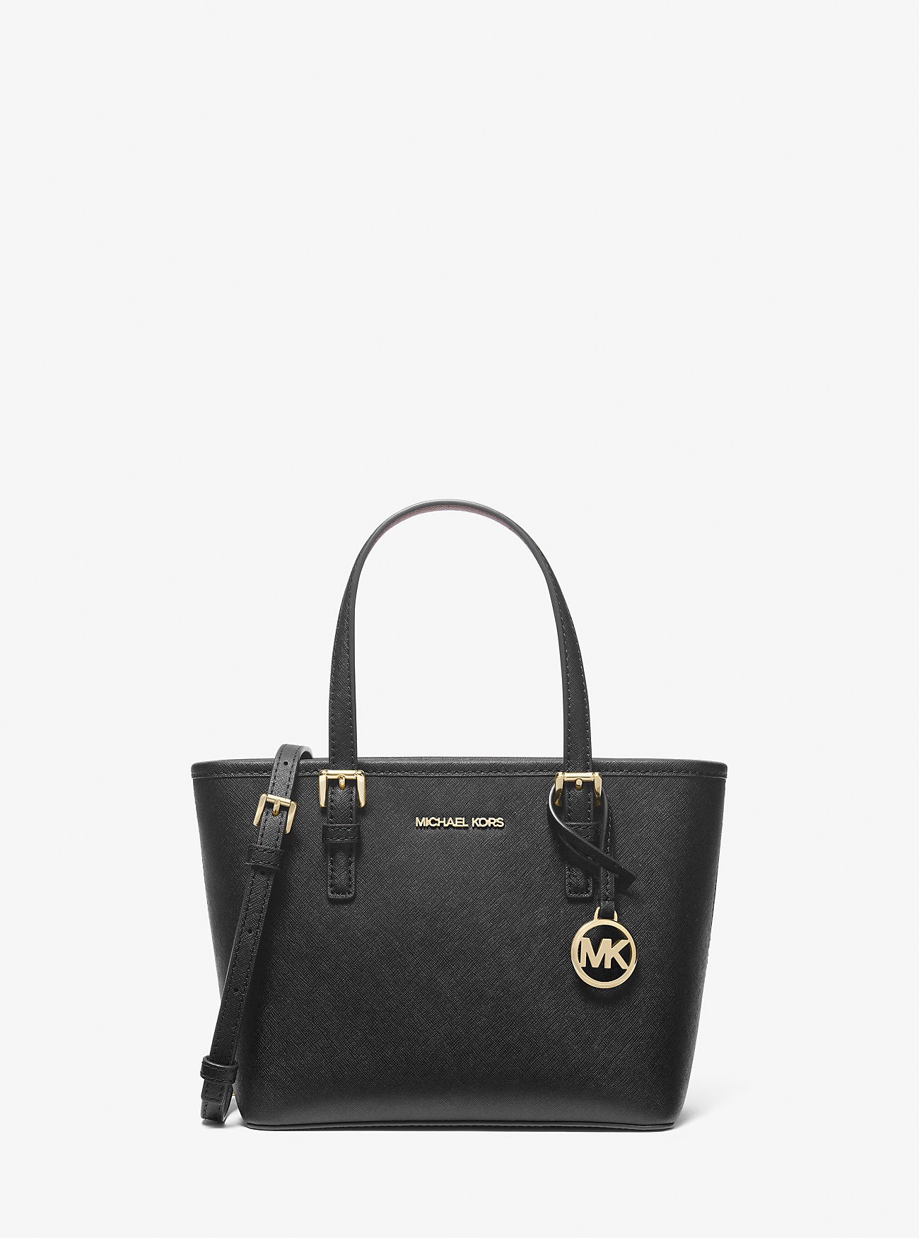 Michael Kors Jet Set Travel Extra-Small Saffiano Leather Top-Zip Tote Bag Black Black