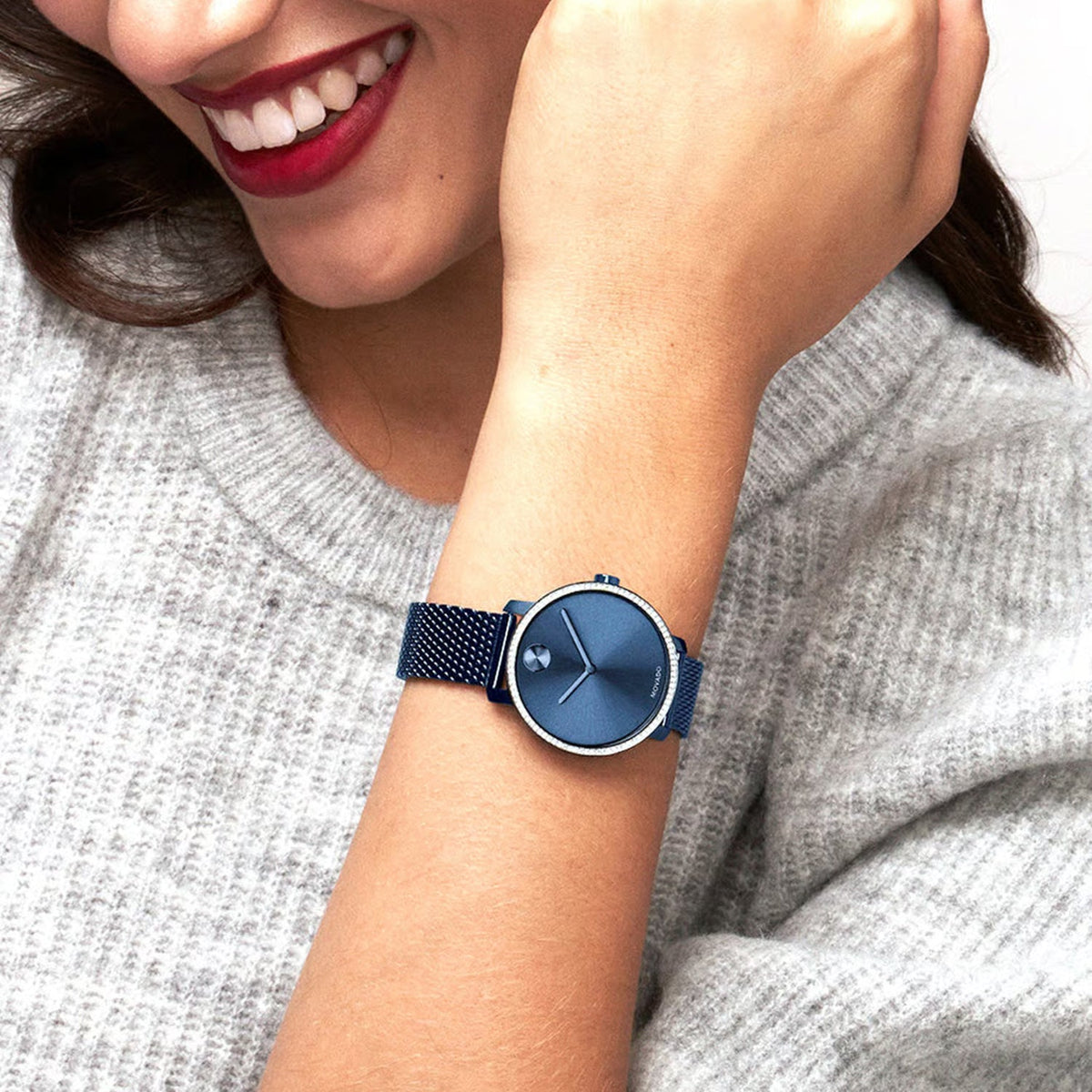 Movado Bold Women Quartz Blue Dial Analog Mesh Watch 3600780
