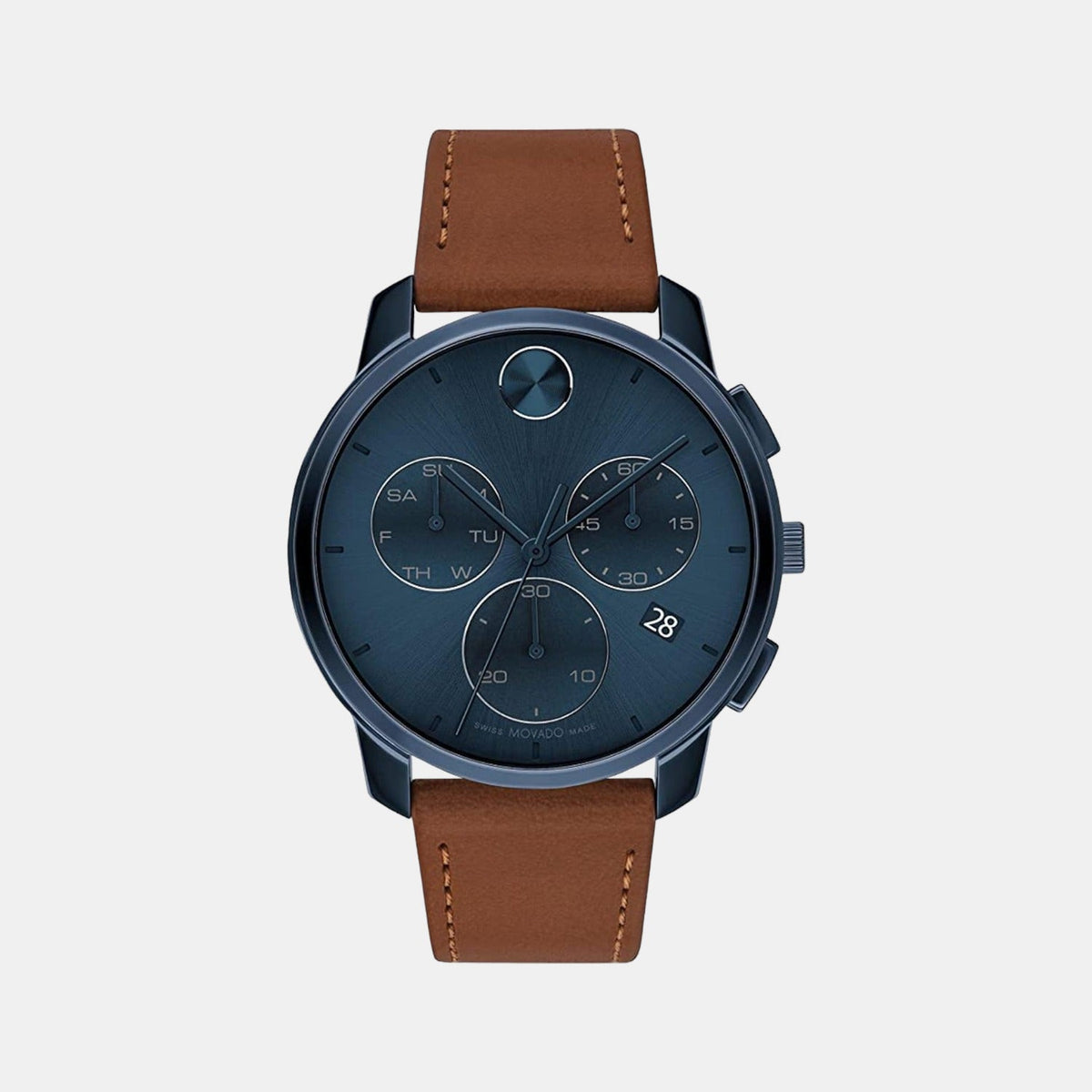 Movado Bold Thin Men Quartz Blue Dial Chronograph Stainless Steel Watch 3600834