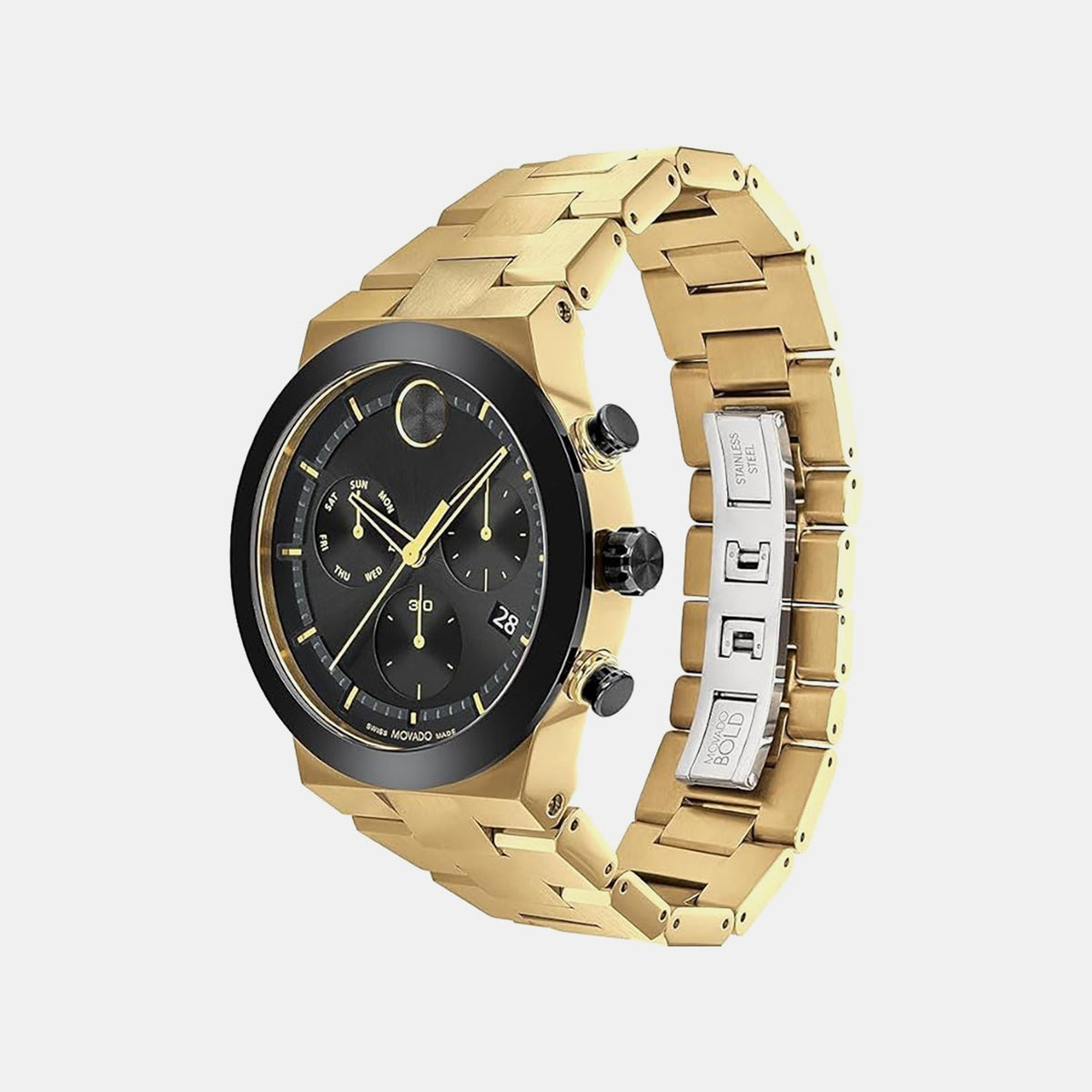 Movado Bold Fusion Men Quartz Black Dial Chronograph Stainless Steel Watch 3600858