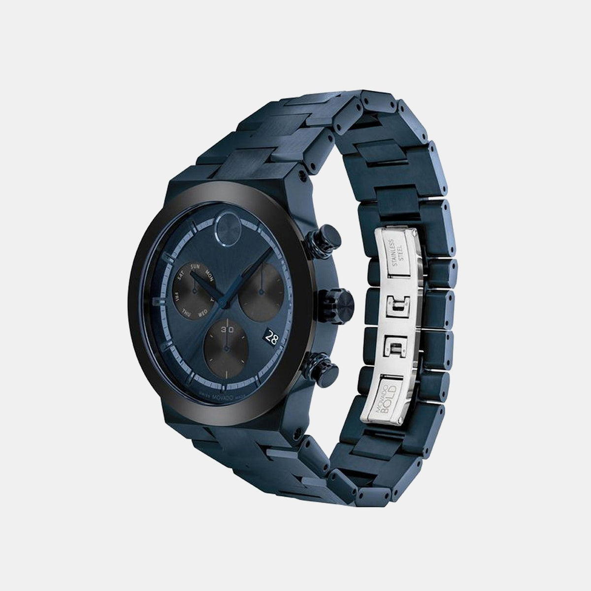 Movado Bold Fusion Men Quartz Blue Dial Chronograph Stainless Steel Watch 3600859