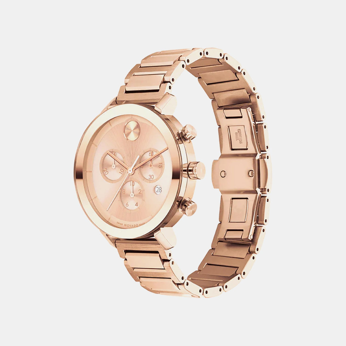 Movado Bold Evolution Women Quartz Rose Gold Dial Chronograph Stainless Steel Watch 3600886