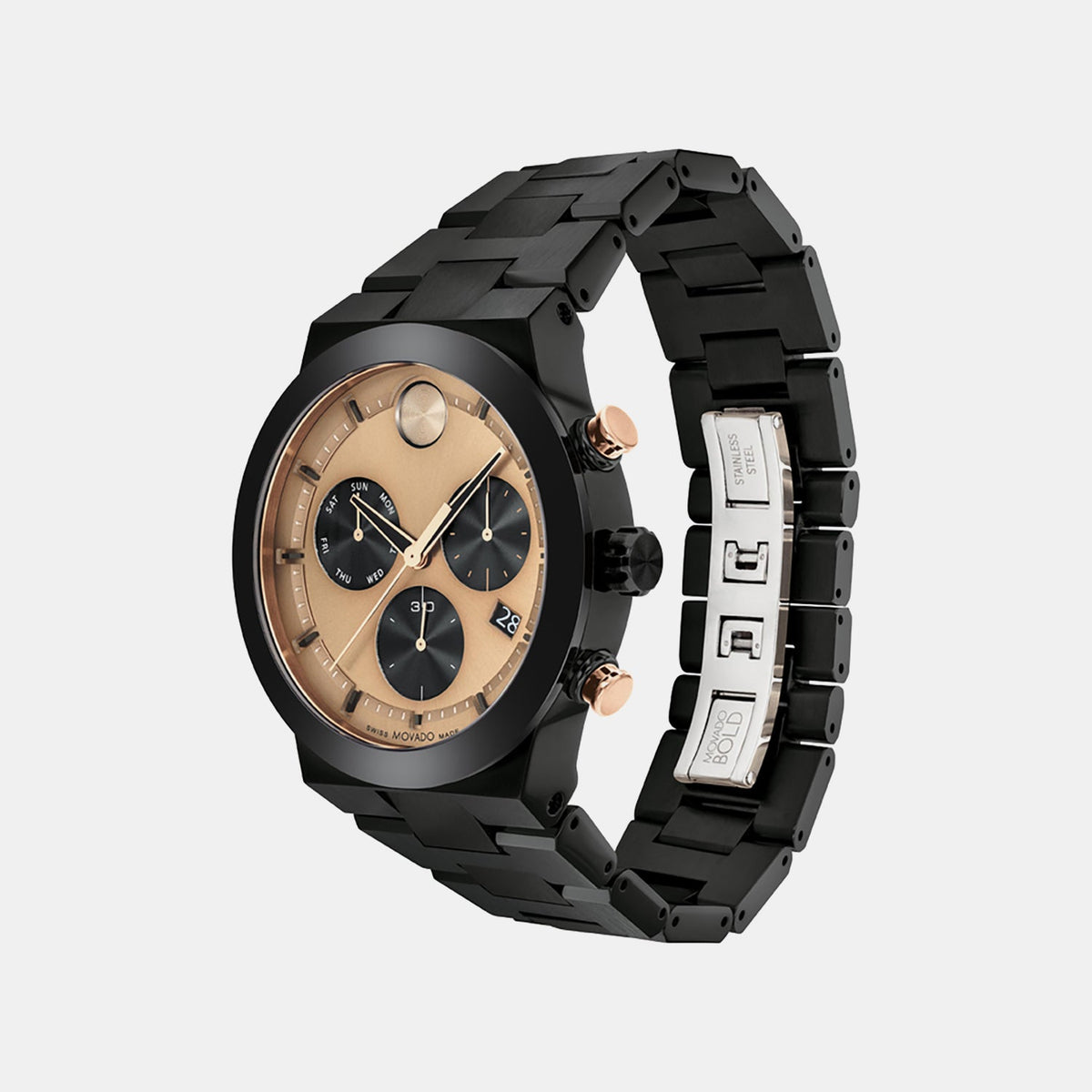 Movado Bold Fusion Men Quartz Bronze Dial Chronograph Stainless Steel Watch 3600897