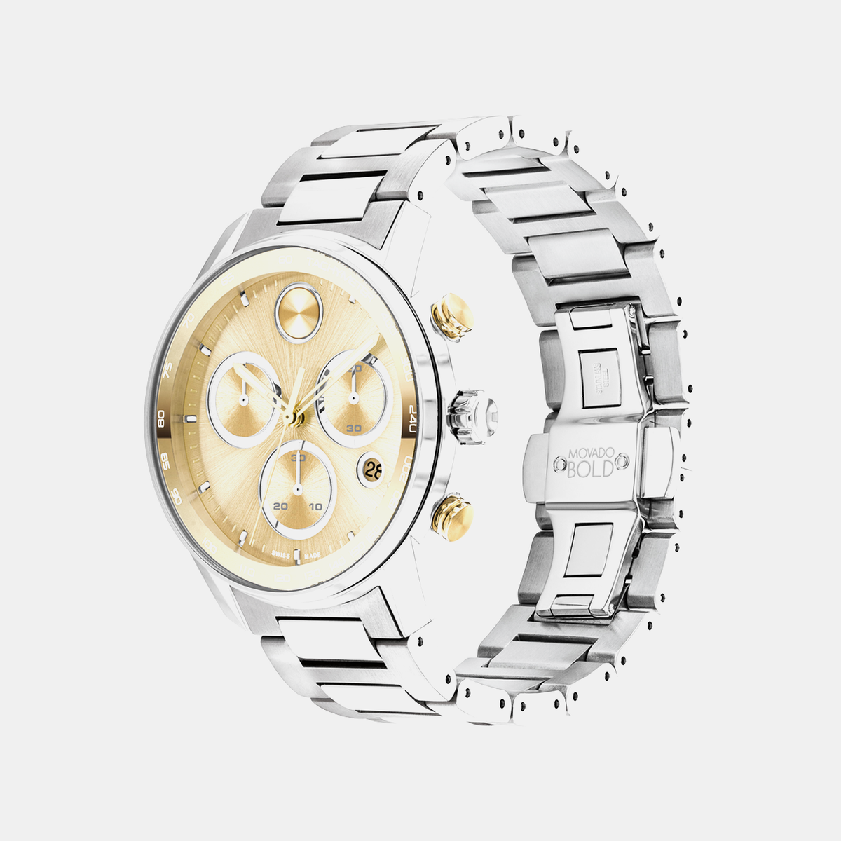 Movado Bold Verso Men Quartz Gold Dial Chronograph Stainless Steel Watch 3600907