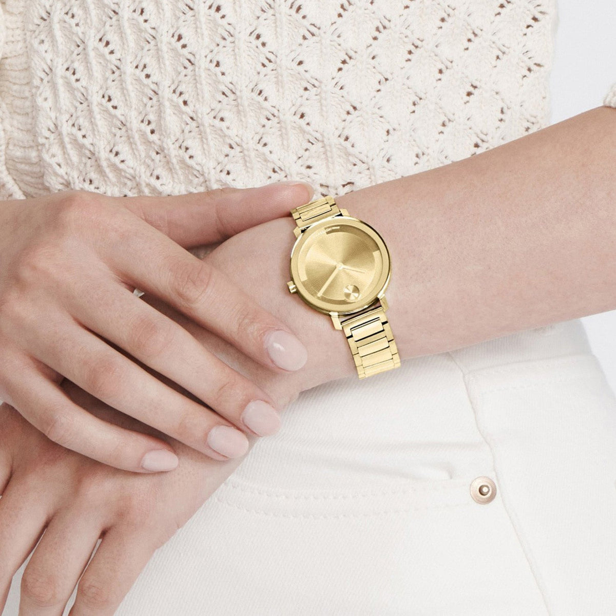 Movado Bold Evolution Women Quartz Gold Dial Analog Stainless Steel Watch 3601104