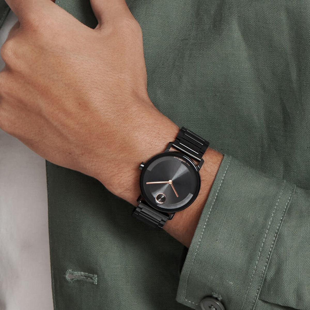 Movado Bold Evolution Men Quartz Black Dial Analog Stainless Steel Watch 3601112