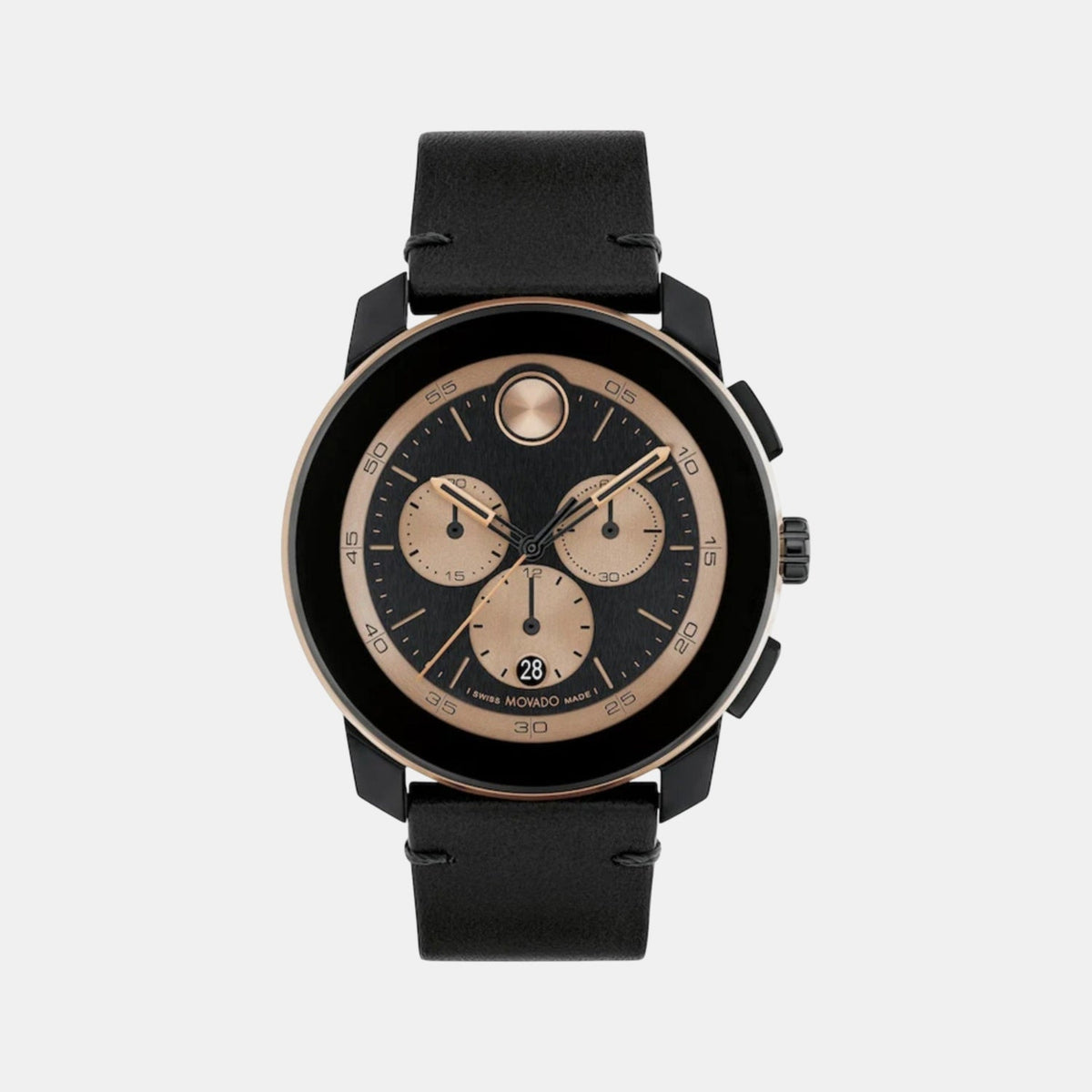 Movado Bold TR90 Men Quartz Black Dial Chronograph Stainless Steel Watch 3601114