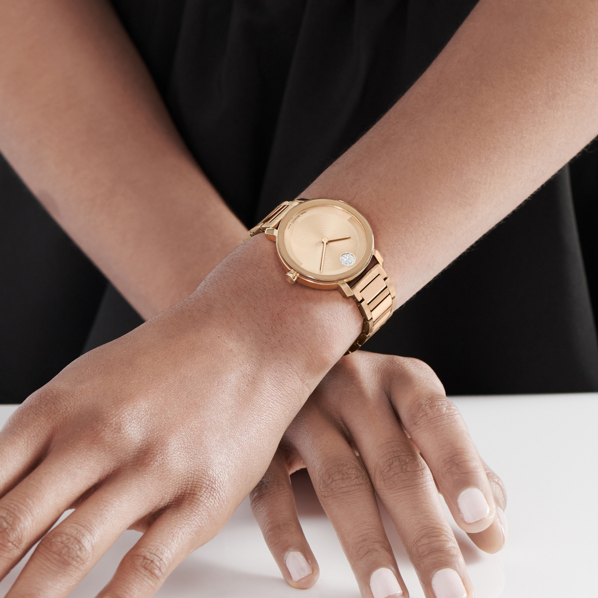 Movado Bold Evolution Women Quartz Rose Gold Dial Analog Stainless Steel Watch 3601143