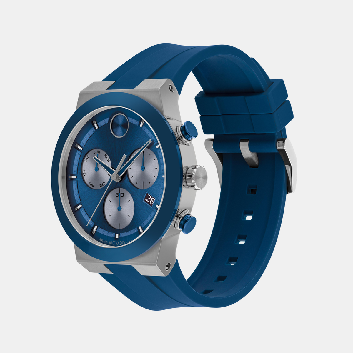 Movado Bold Fusion Men Quartz Blue Dial Chronograph Silicone Watch 3601197