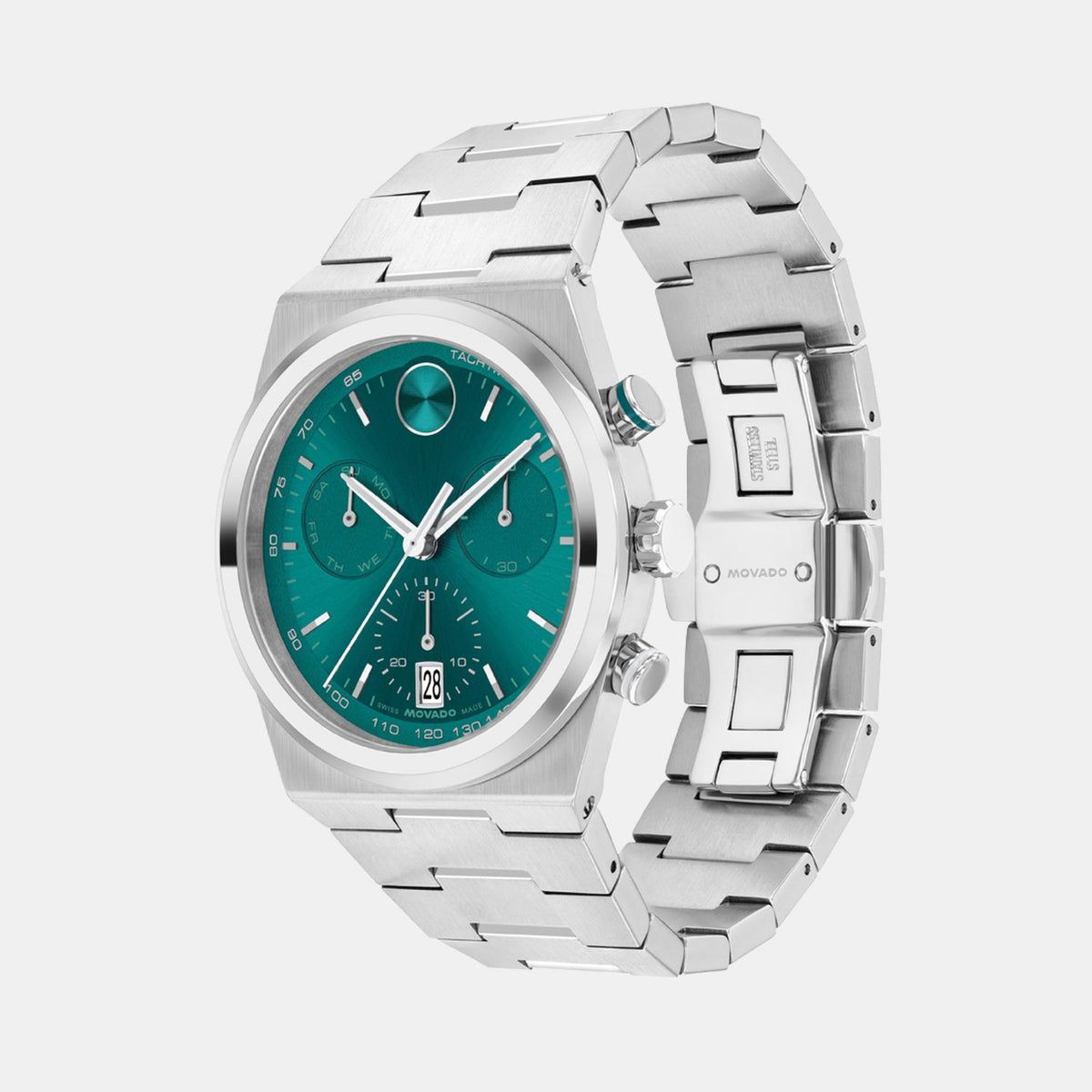 Movado Bold Quest Men Quartz Green Dial Chronograph Stainless Steel Watch 3601200