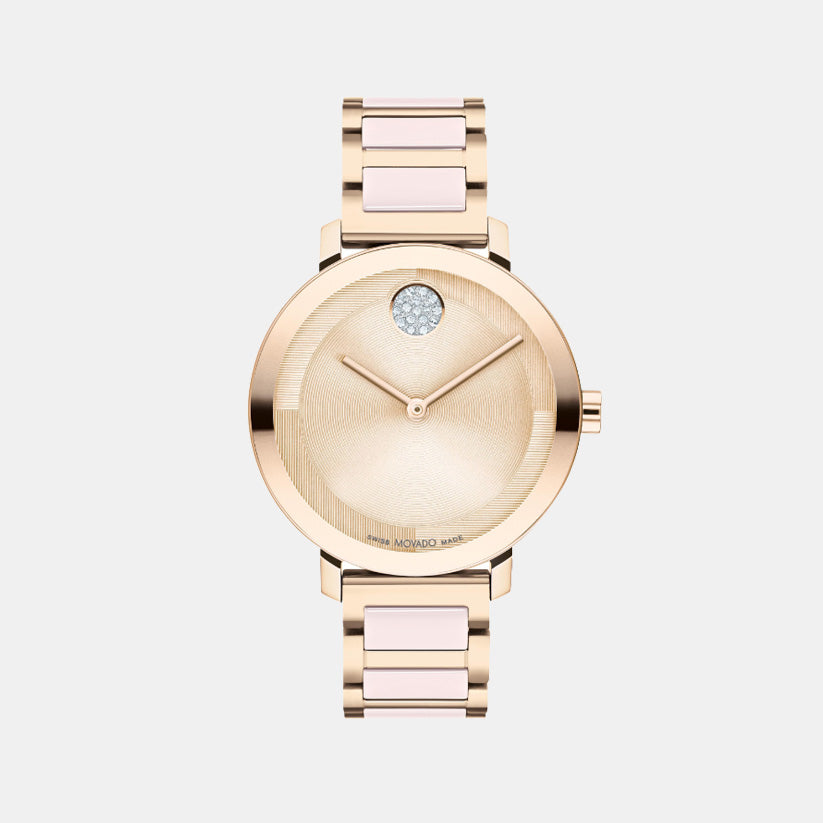 Movado Bold Evolution Women Quartz Gold Dial Analog Stainless Steel Watch 3601237