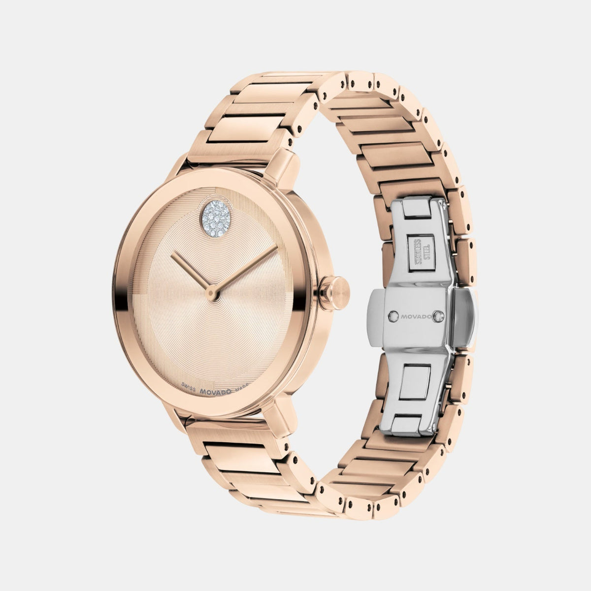 Movado Bold Evolution Women Quartz Rose Gold Dial Analog Stainless Steel Watch 3601266