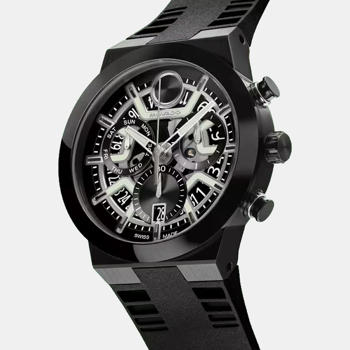 Movado Bold Fusion Men Quartz Grey Dial Chronograph Silicone Watch 3601284