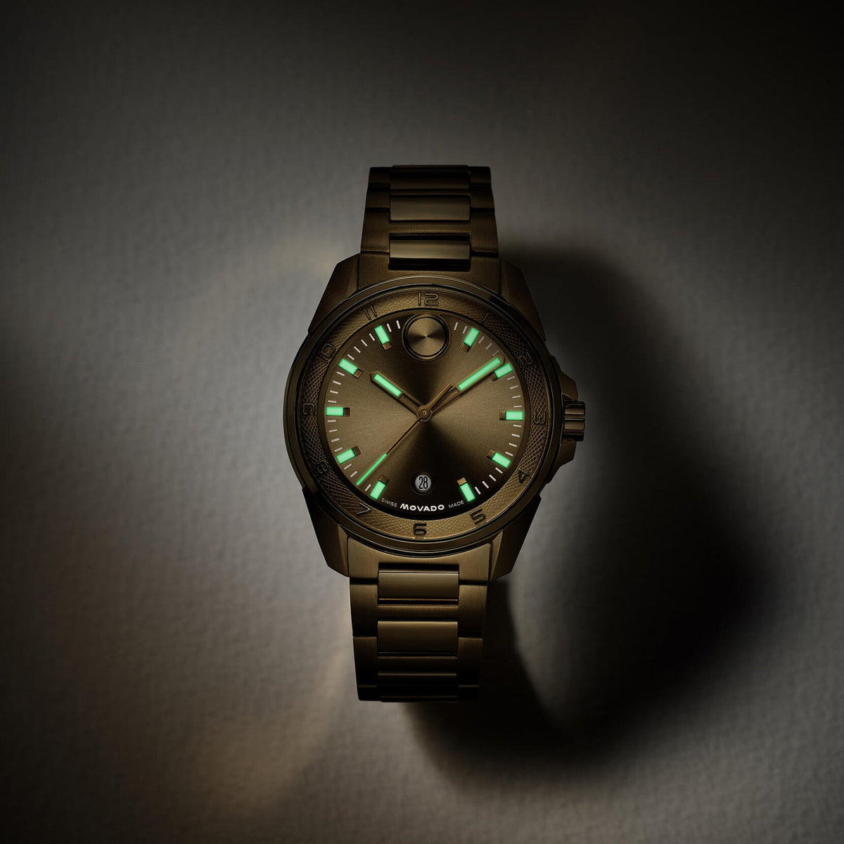 Movado Bold Verso S Men Quartz Green Dial Analog Stainless Steel Watch 3601390