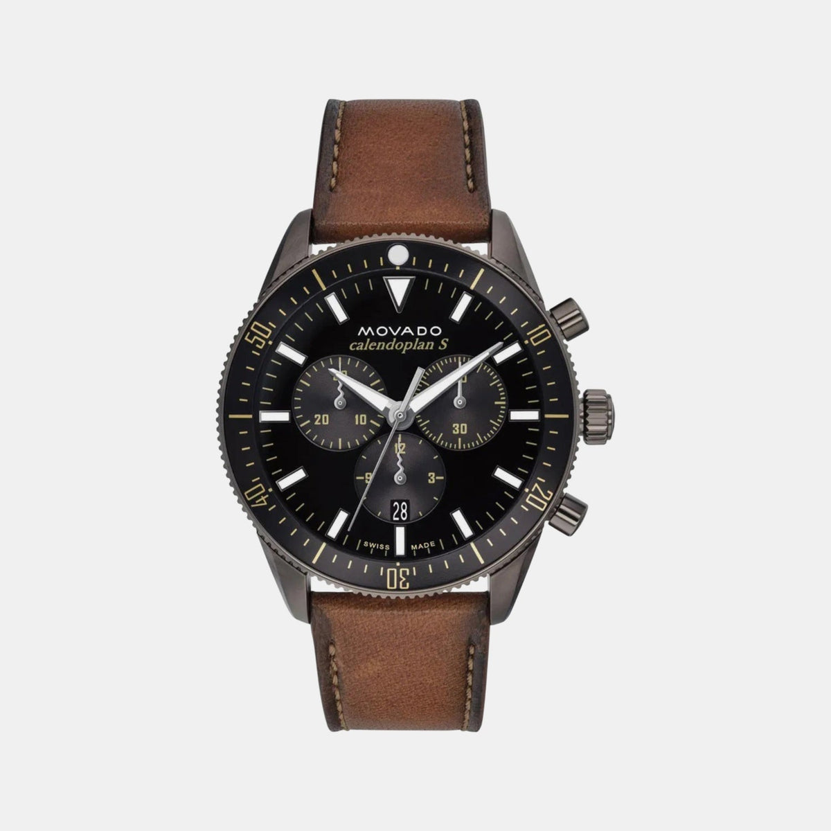 Movado Heritage Calendoplan S Men Quartz Black Dial Chronograph Stainless Steel Watch 3650123
