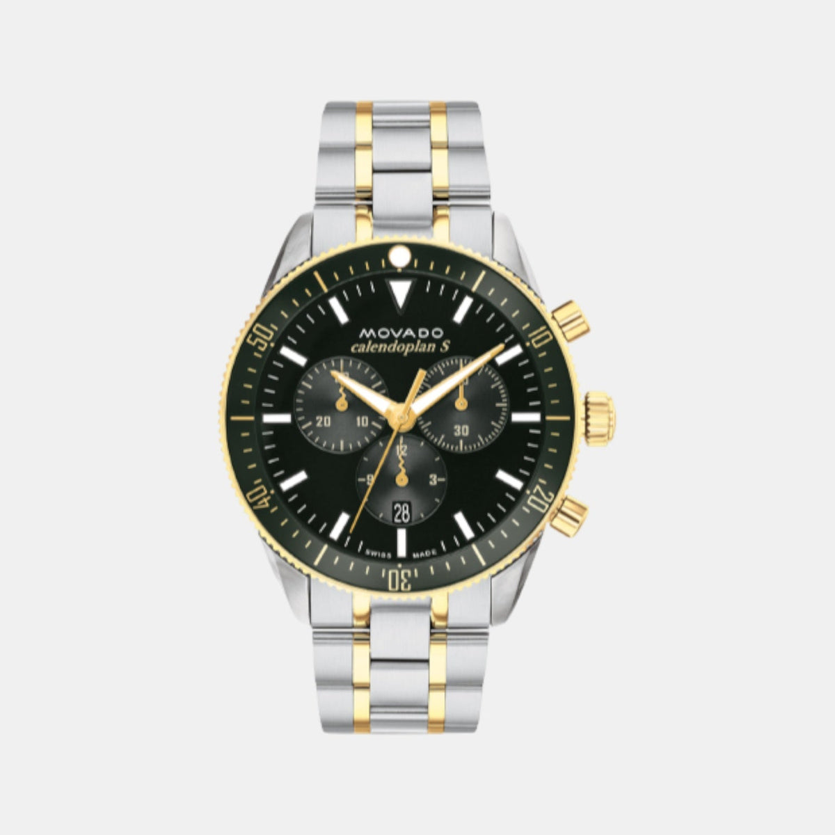 Movado Heritage Calendoplan S Men Quartz Green Dial Chronograph Stainless Steel Watch 3650167