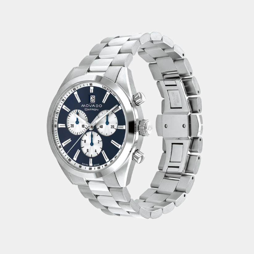 Movado Heritage Datron Men Quartz Blue Dial Chronograph Stainless Steel Watch 3650179