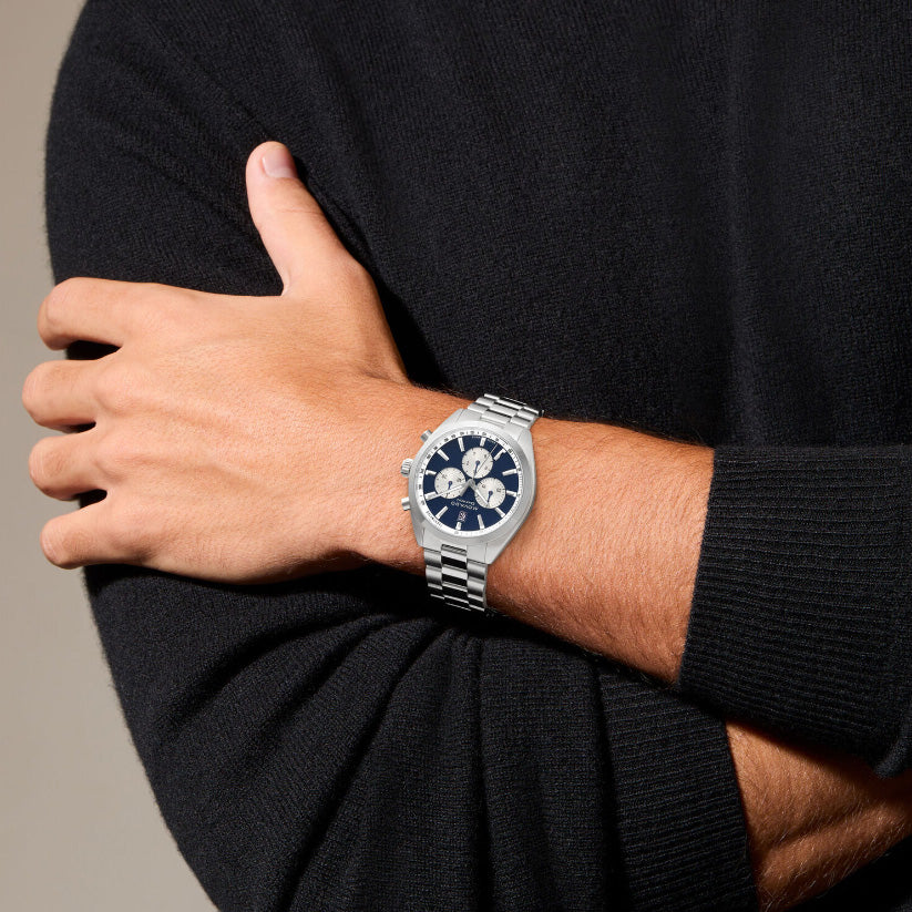 Movado Heritage Datron Men Quartz Blue Dial Chronograph Stainless Steel Watch 3650179