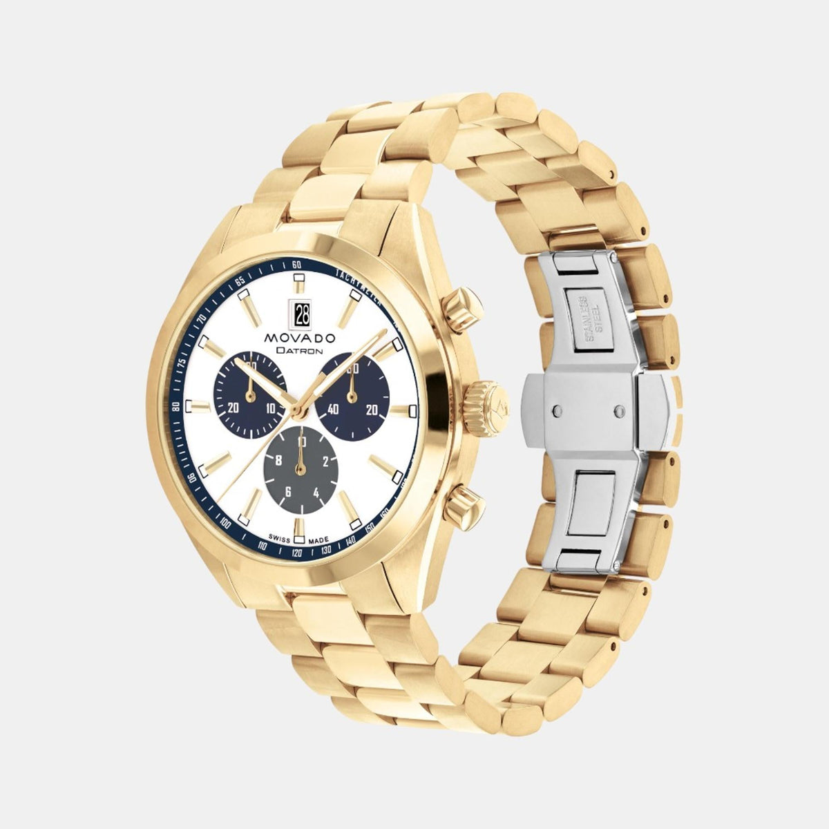 Movado Heritage Datron Men Quartz White Dial Chronograph Stainless Steel Watch 3650180