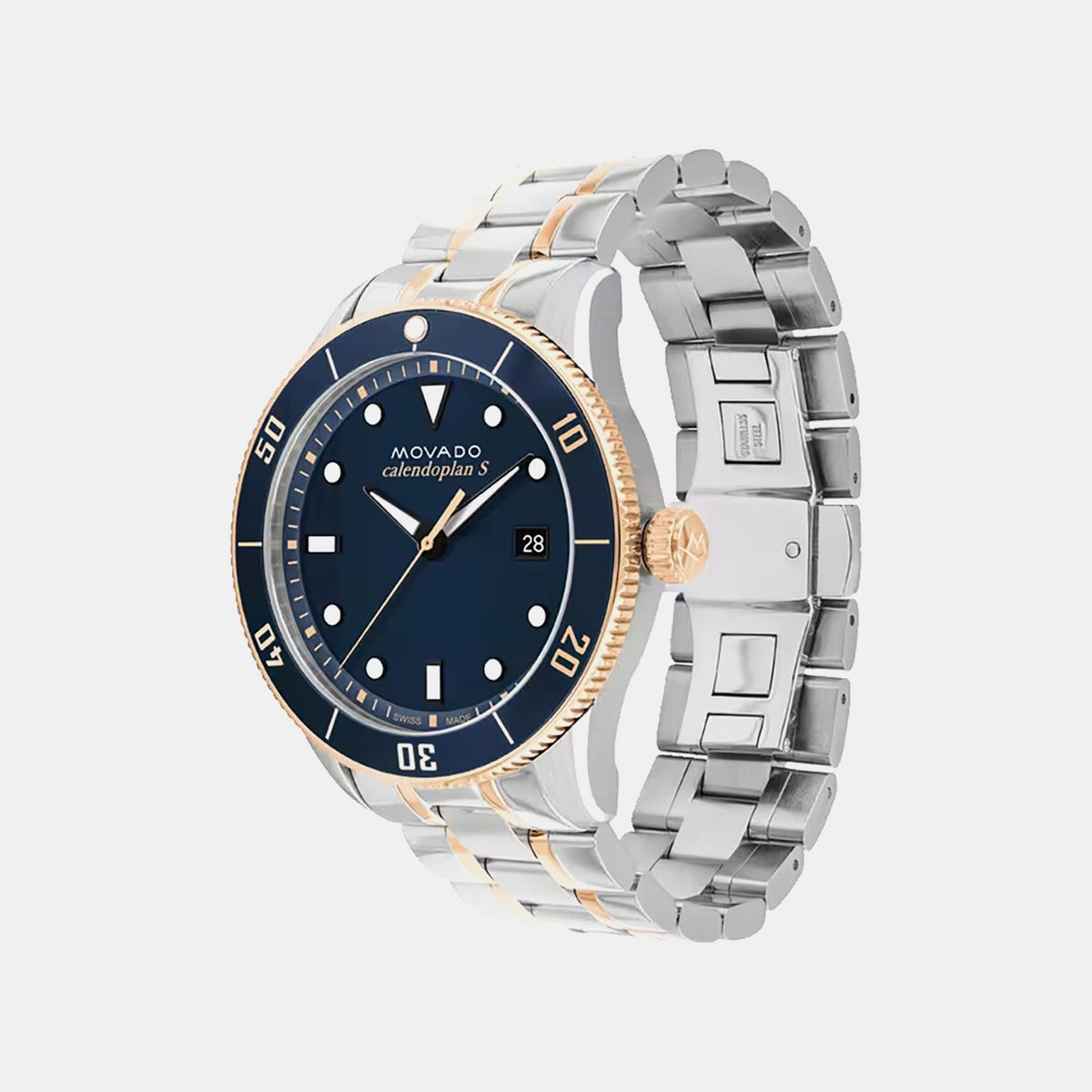 Movado Heritage Calendoplan S Men Quartz Blue Dial Analog Stainless Steel Watch 3650185