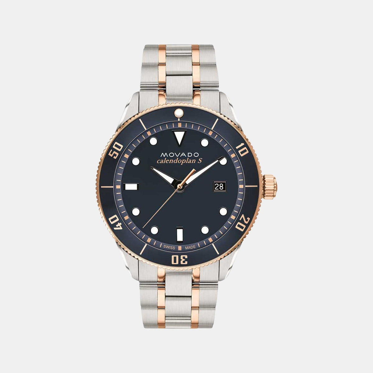 Movado Heritage Calendoplan S Men Quartz Blue Dial Analog Stainless Steel Watch 3650185