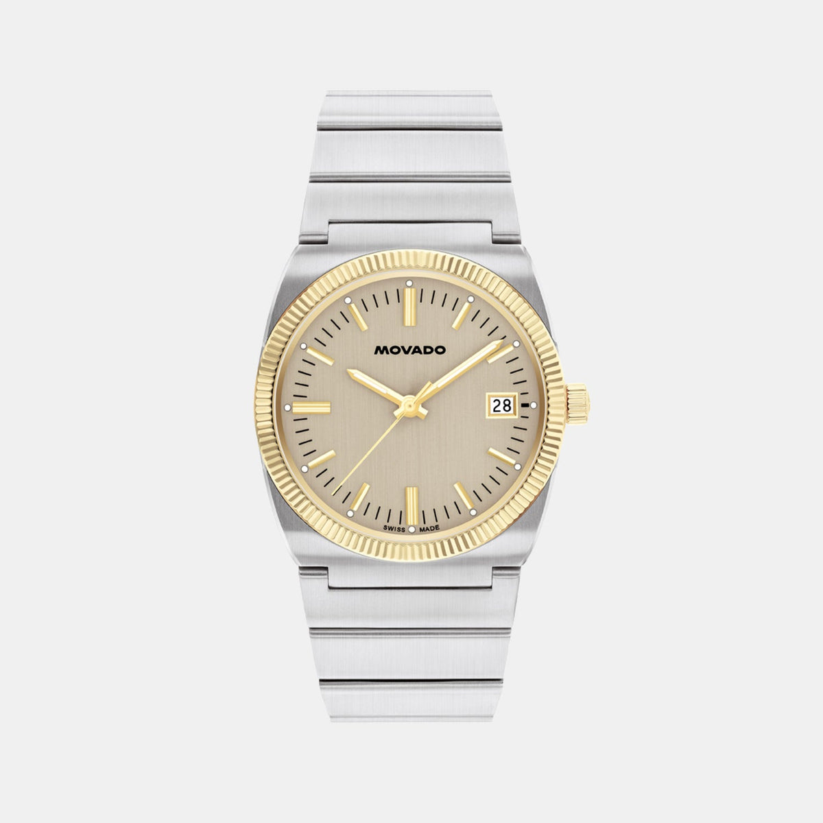 Movado Heritage Ondoplan Men Quartz Grey Dial Analog Stainless Steel Watch 3650216