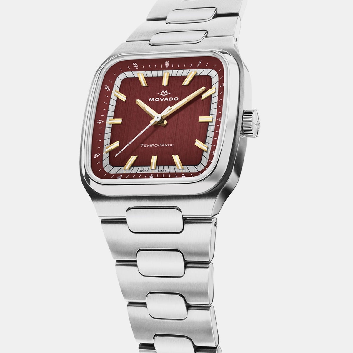 Movado Heritage Tempomatic Men Automatic Red Dial Analog Stainless Steel Watch 3650266