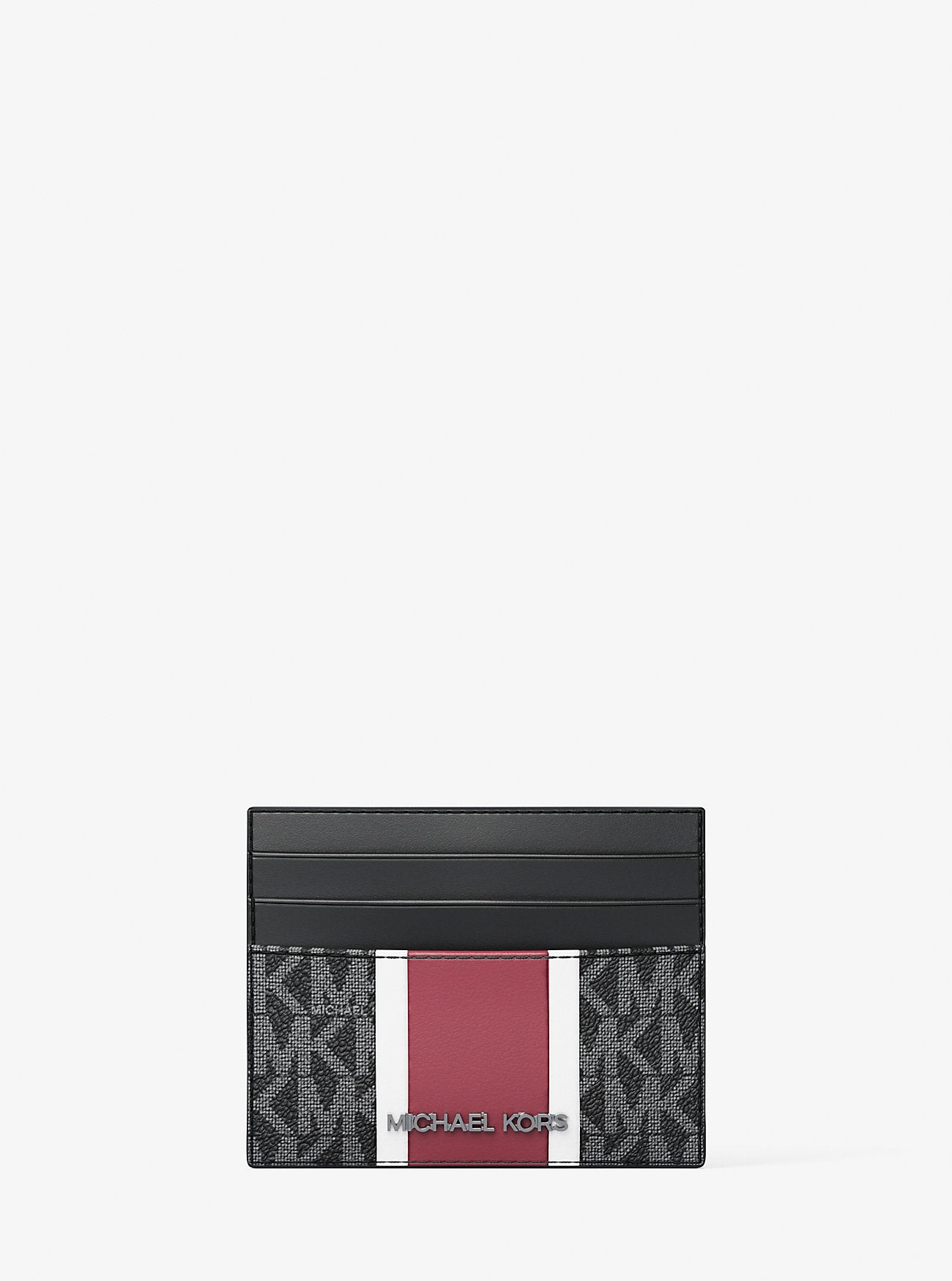 Cooper Striped Signature Logo Card Case Cherry Cherry